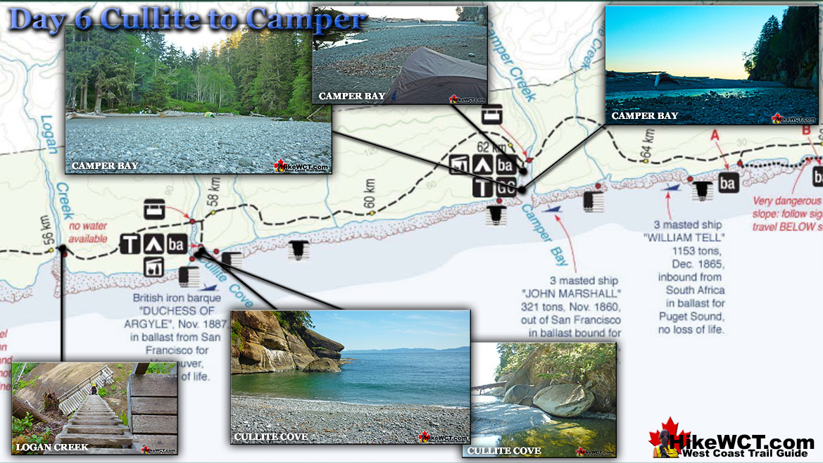 Day 6 Cullite to Camper on the West Coast Trail Map Day 6 Cullite to Camper on the West Coast Trail Map